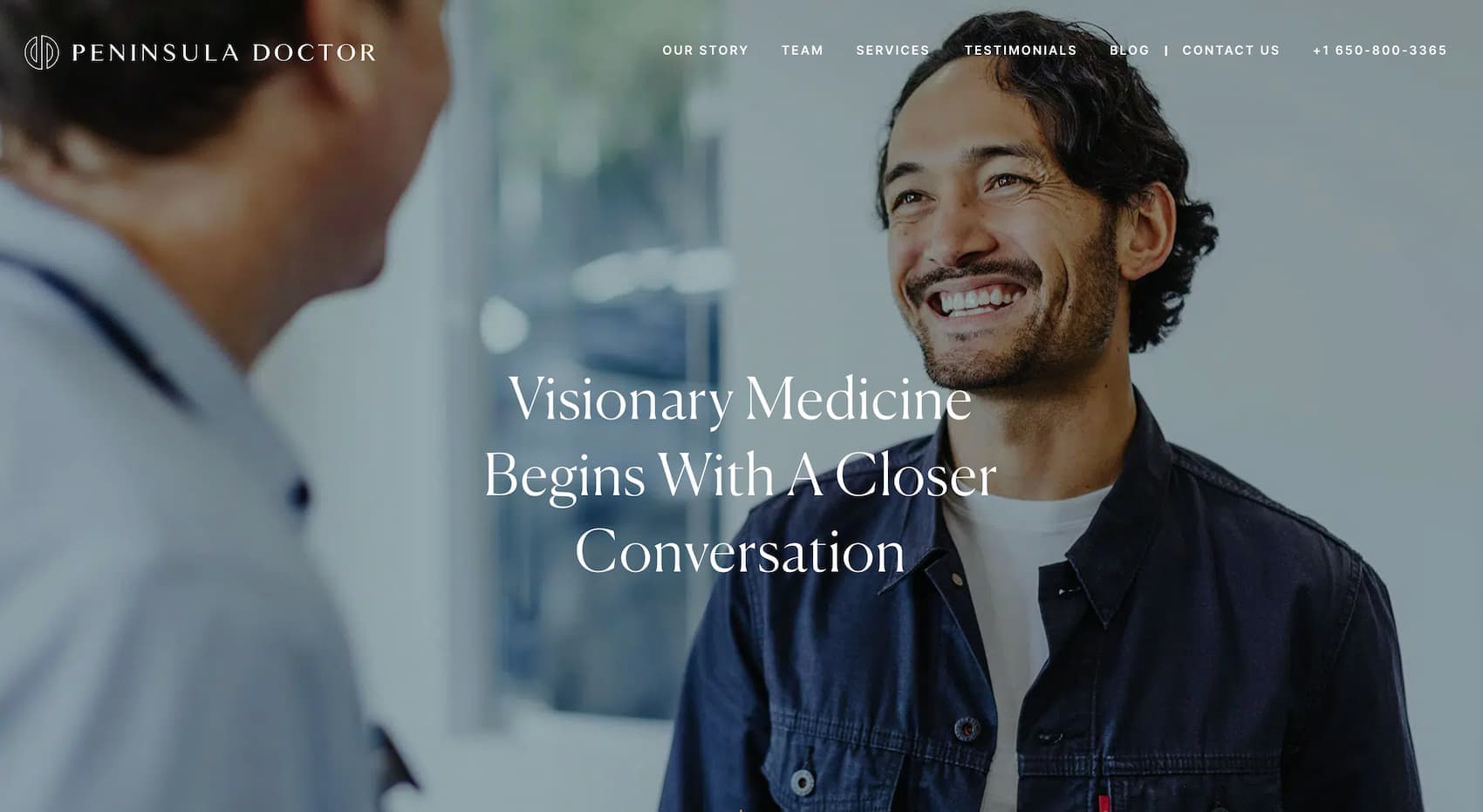 Peninsula Doctor website homepage with an image-led concierge medicine introduction and primary navigation