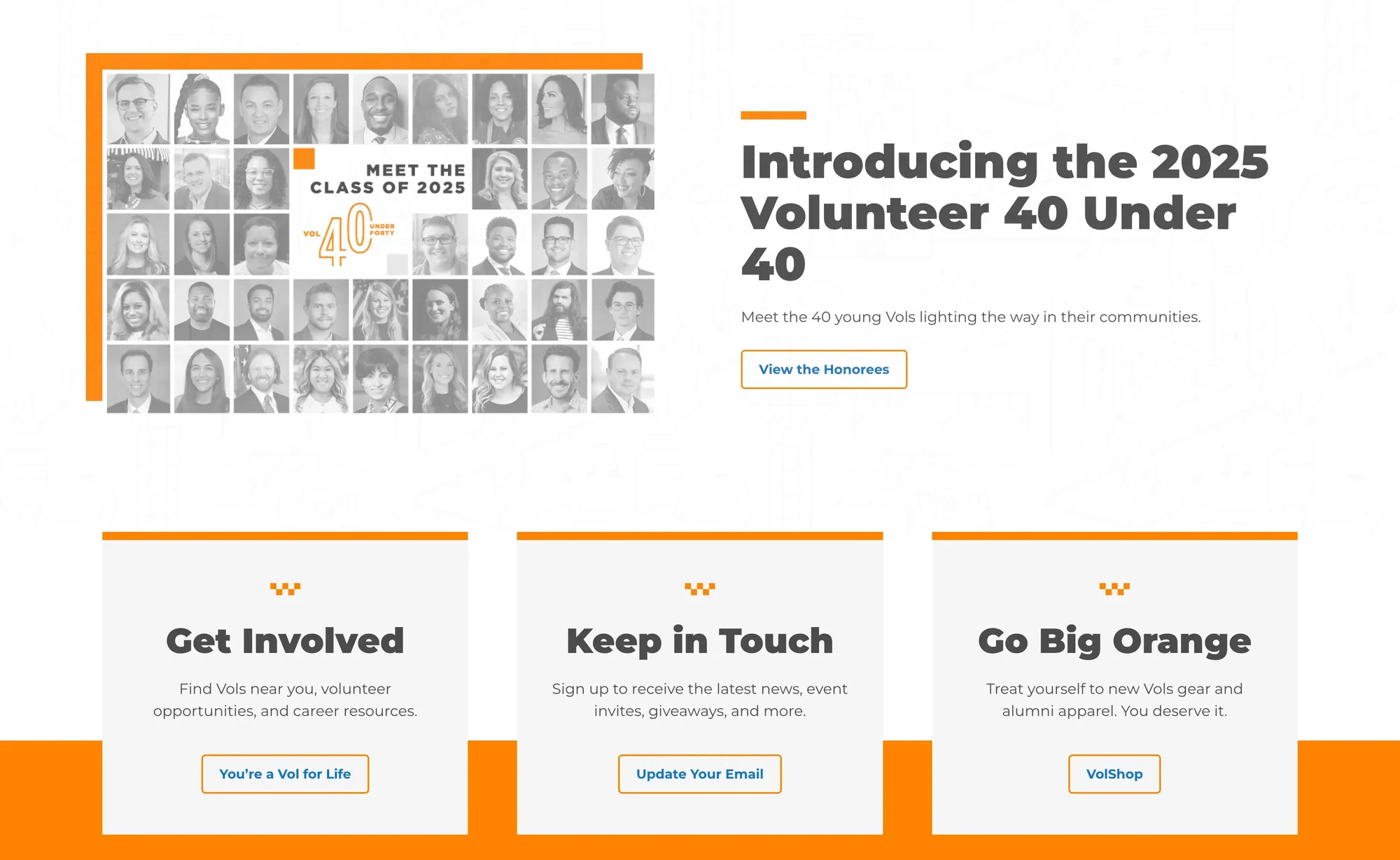 UT Knoxville Alumni website homepage with featured stories and ways to get involved