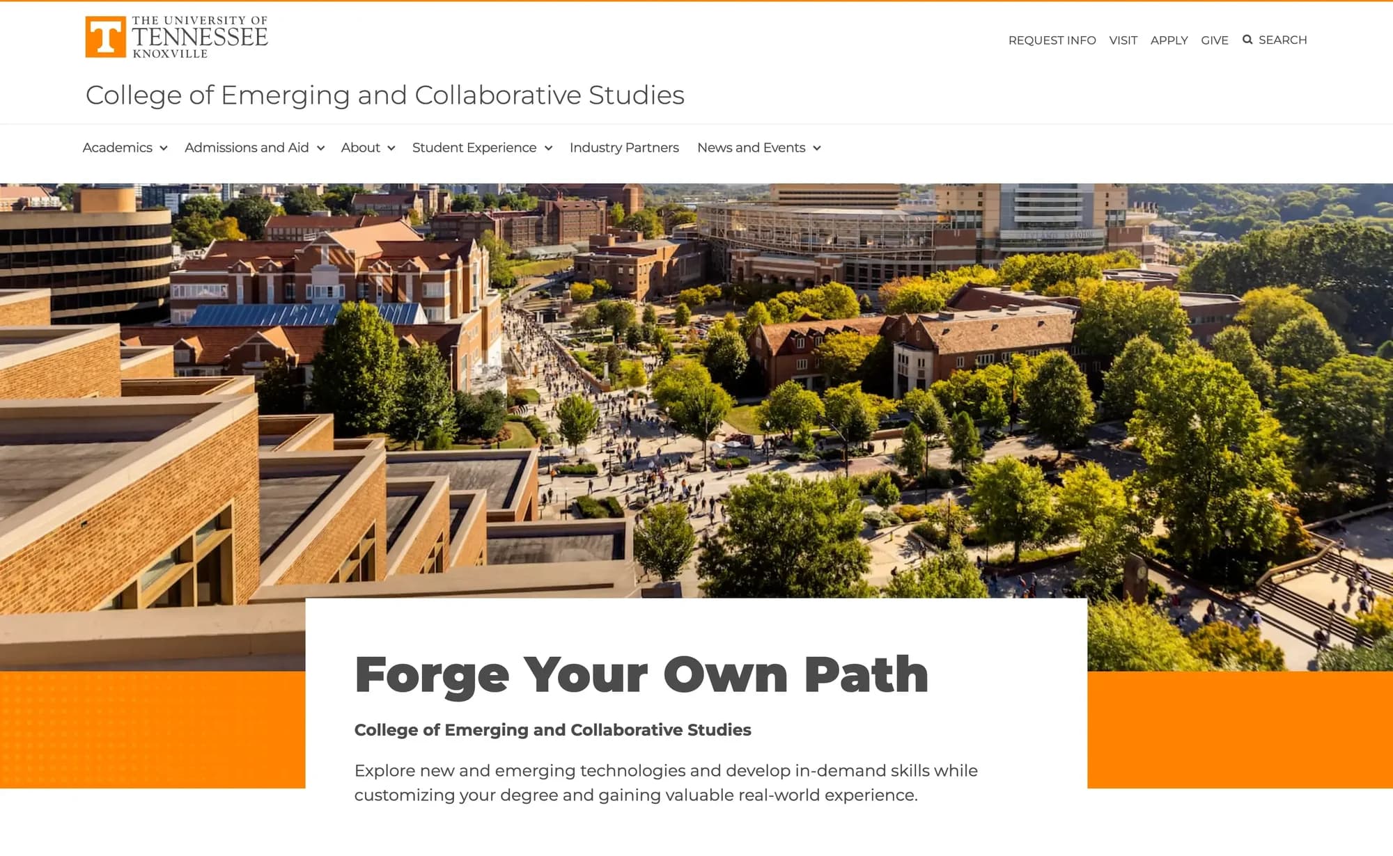 UT College of Emerging and Collaborative Studies website homepage