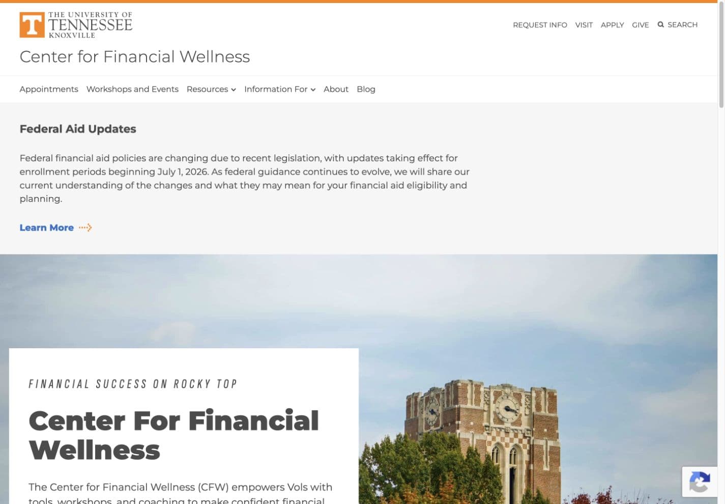 UT Center for Financial Wellness website