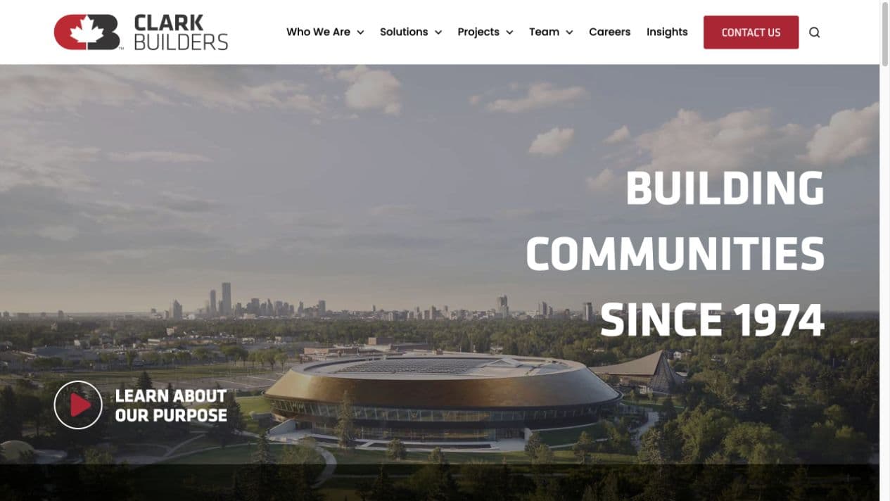 Clark Builders homepage showing its construction services