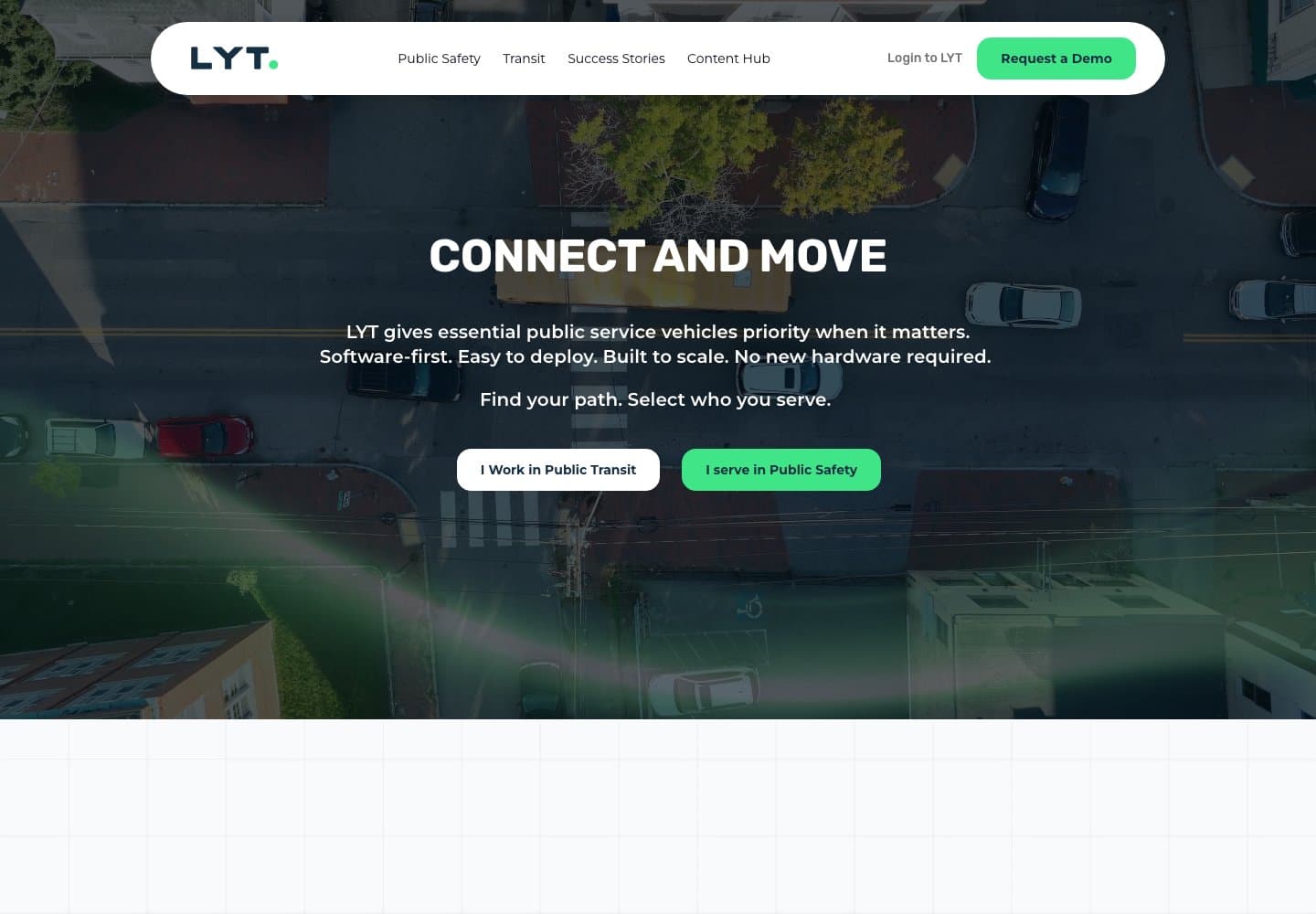 LYT website showing its transportation technology and audience navigation